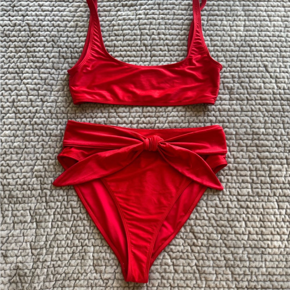 House of Harlow 1960 Red Tie-Front High-Waist Swim Bikini